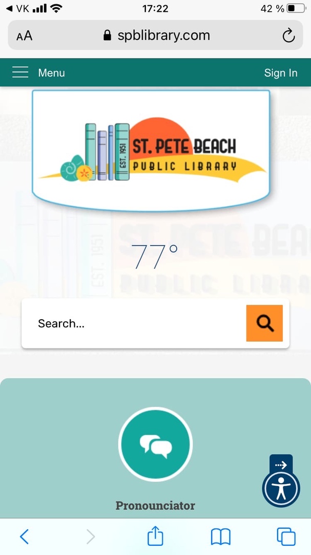 screenshot of library website