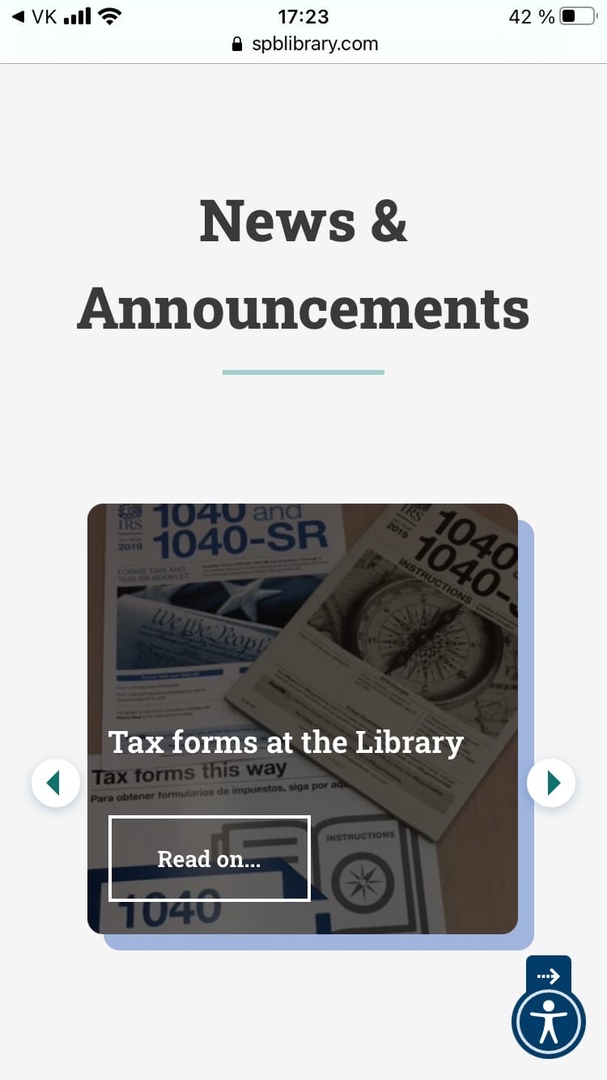 screenshot of library website